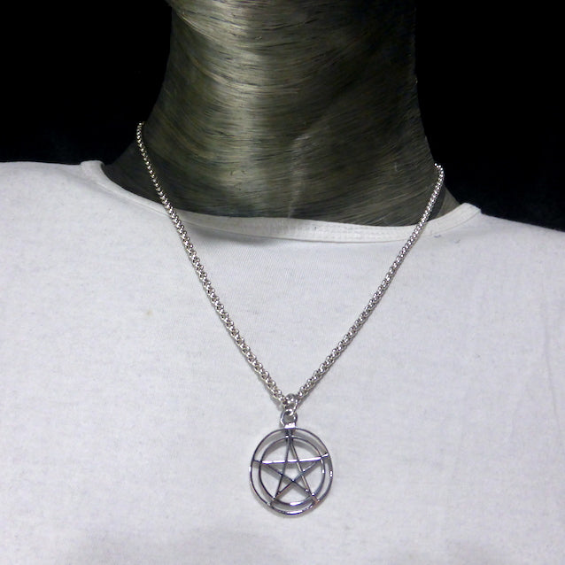 Pentacle Pendant  | 925 Sterling Silver | 5 pointed Star in Double Circle | 20 mm Diameter | Wisdom Protection Harmony & Power | Monthly Manifestation | Genuine Gems from Crystal Heart Melbourne Australia since 1986
