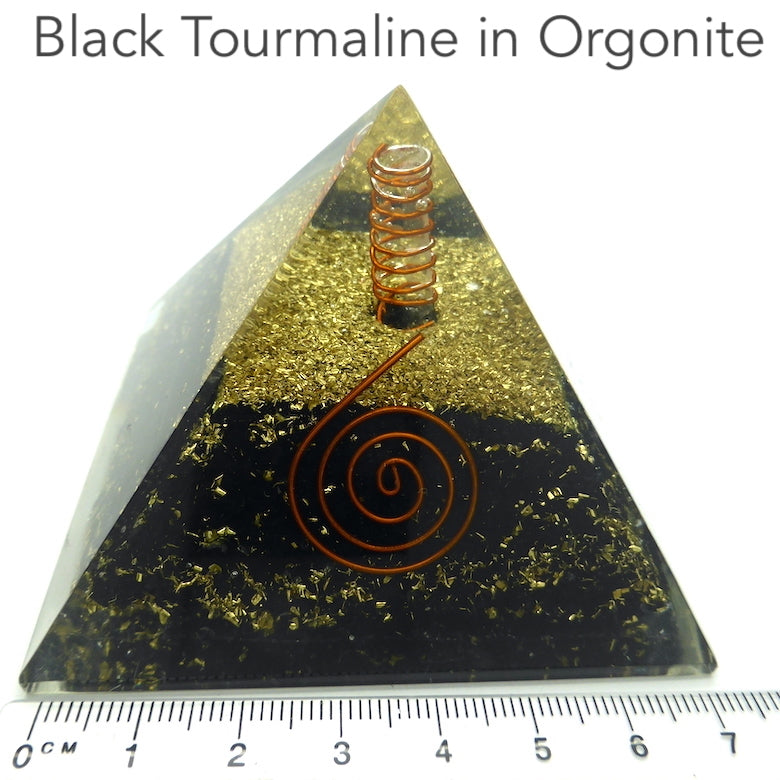 Orgonite Pyramid with Black Tourmaline | Clear Crystal Spiral conduit | Copper Spiral Gateway | Generate Orgone Energy | Empower & Unblock | Clear Negativity | Protection | Genuine Gems from Crystal Heart Melbourne Australia since 1986