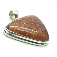 Load image into Gallery viewer, Natural Sunstone Pendant | Cabochon with Rainbow sparkles | 925 Sterling Silver  | Classic Bezel Setting | Open Back | Positive Uplifting emotions  | Leo Libra Star Stone | Genuine Gems from Crystal Heart Melbourne Australia since 1986