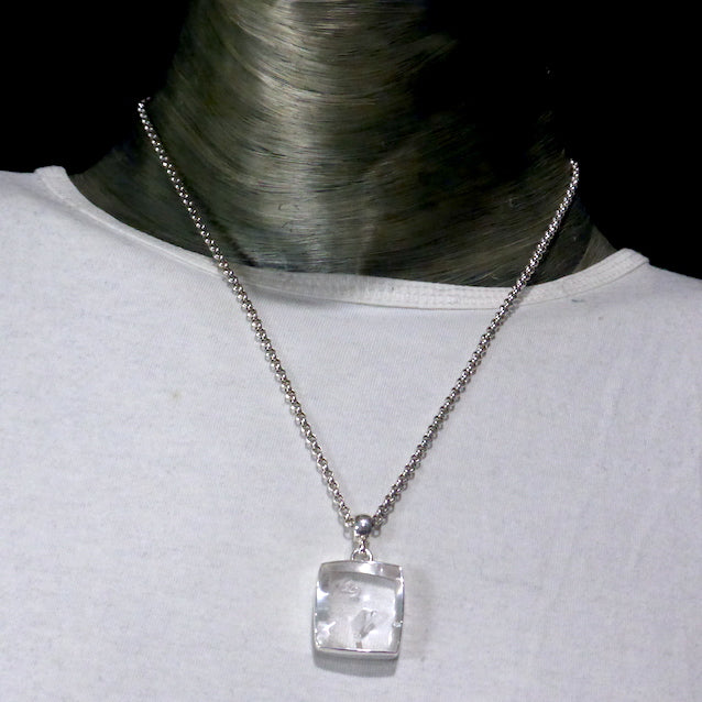 Manifestion Quartz Pendant | Square Cabochon | Deep bevels on the reverse | Superior 925 Sterling Silver Setting | Genuine Gems from Crystal Heart Melbourne Australia since 1986