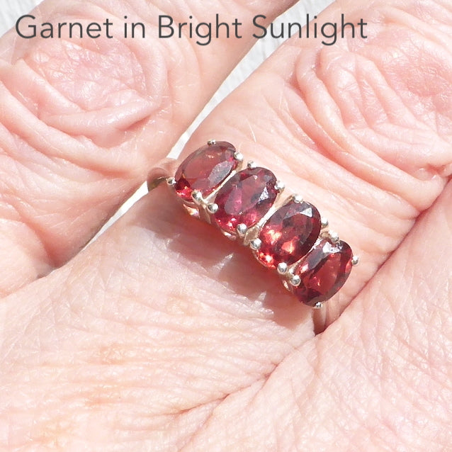 4 flawless red Garnets | Faceted Ovals | Line set with strong claws | 925 Silver | Classic Elegance | US Size 6 | 7 | 8 | Genuine gems from Crystal Heart Australia since 1986