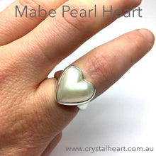 Load image into Gallery viewer, Mabe Pearl Ring | Heart Shaped Stone | 925 Silver | Tahitian | Simple besel setting | Soothing heart energy | US size 9 or 10 | Crystal Heart Australia 1986