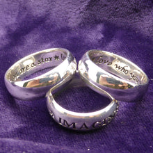 Load image into Gallery viewer, 925 Sterling Silver Ring | Imagine | You are a Star, love who you are | Spiritual Affirmation Ring | Australian Supplier | Melbourne Australia 925 Sterling Silver Ring engraved outside with &#39; Imagine&#39;  and inside &#39;You are a Star, love who you are&#39; | Spiritual Affirmation Ring | Crystal Heart Melbourne Australia since 1986