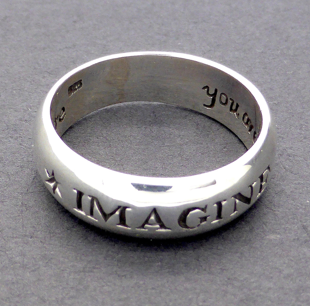 Sterlng Silver Ring IMAGINE You are a Star Love who you are Motto Ring 925 Sterling Silver Ring engraved outside with ' Imagine'  and inside 'You are a Star, love who you are' | Spiritual Affirmation Ring | Crystal Heart Melbourne Australia since 1986