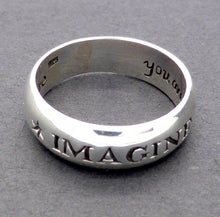 Load image into Gallery viewer, Sterlng Silver Ring IMAGINE You are a Star Love who you are Motto Ring 925 Sterling Silver Ring engraved outside with &#39; Imagine&#39;  and inside &#39;You are a Star, love who you are&#39; | Spiritual Affirmation Ring | Crystal Heart Melbourne Australia since 1986