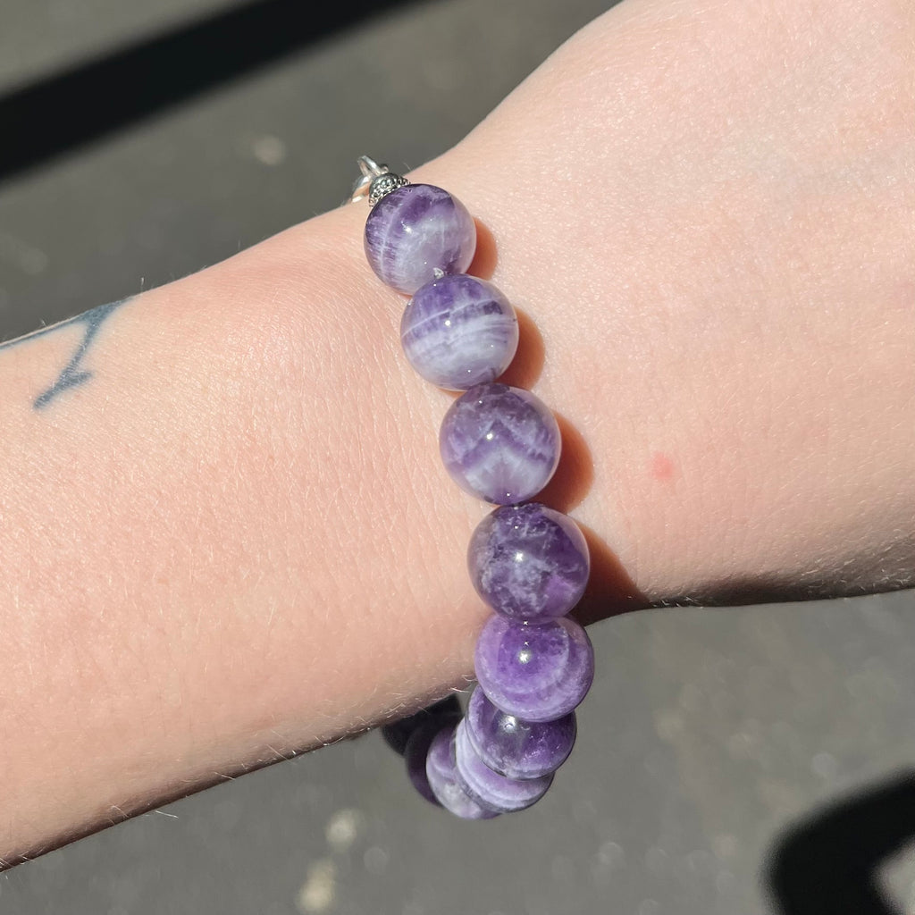 Stretch Bracelet with Amethyst Beads | 10mm | 925 Sterling Silver | Meditation | Calm Energy | Protection | Genuine gems from Crystal Heart Melbourne Australia since 1986