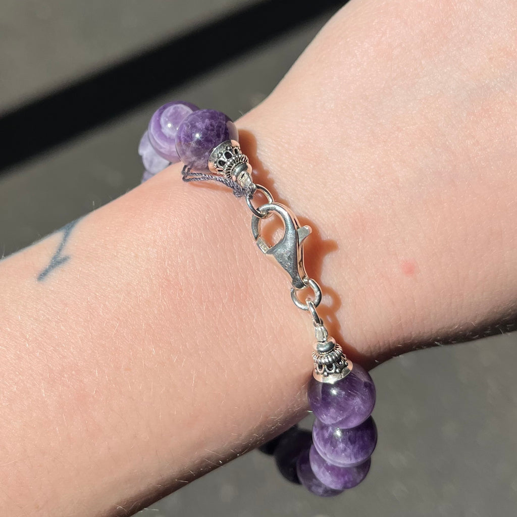 Stretch Bracelet with Amethyst Beads | 10mm | 925 Sterling Silver | Meditation | Calm Energy | Protection | Genuine gems from Crystal Heart Melbourne Australia since 1986