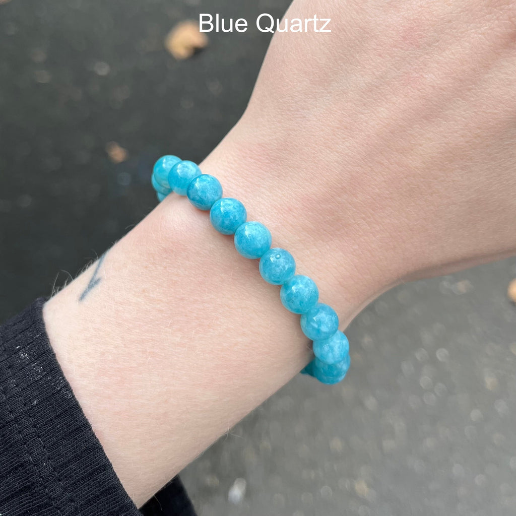 Blue Quartz Beaded Stretch Bracelet | 8mm Beads | Aquamarine Colour | Fair Trade Semi Precious Gemstone Bracelets | Genuine Gemstones from Crystal Heart Melbourne Australia since 1986