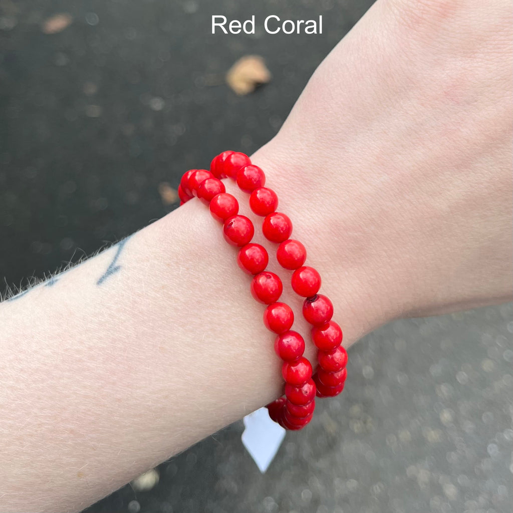 Stretch Bracelet with Red Coral Beads | Spiritual Courage | Intuition and Connection | Crystal Heart Melbourne Australia since 1986
