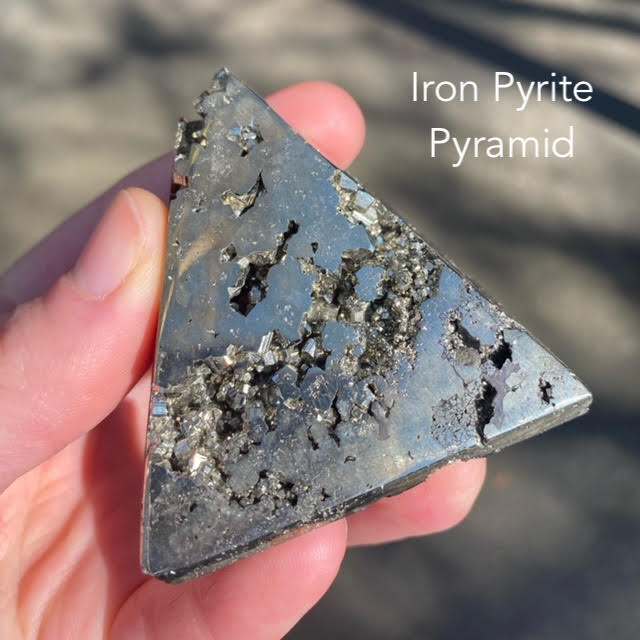 Iron Pyrite Pyramid | Contains natural pockets or caves of well formed Crystals | 60 mm | Genuine Gems from Crystal Heart Melbourne Australia since 1986