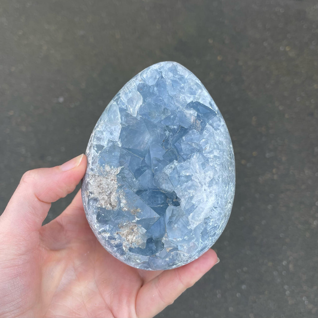 Celestite Cluster | Madagascar | Nice colour & crystal formation | Shaped into an Egg | Gemini | Relax Clarify Mind | Open Higher Communication | AKA Celestine or Celestina | Genuine Gems from Crystal Heart Melbourne Australia since 1986