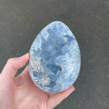 Load image into Gallery viewer, Celestite Cluster | Madagascar | Nice colour &amp; crystal formation | Shaped into an Egg | Gemini | Relax Clarify Mind | Open Higher Communication | AKA Celestine or Celestina | Genuine Gems from Crystal Heart Melbourne Australia since 1986
