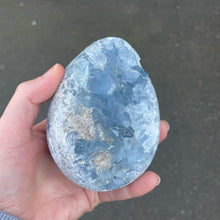 Load image into Gallery viewer, Celestite Cluster | Madagascar | Nice colour &amp; crystal formation | Shaped into an Egg | Gemini | Relax Clarify Mind | Open Higher Communication | AKA Celestine or Celestina | Genuine Gems from Crystal Heart Melbourne Australia since 1986