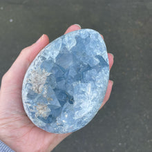 Load image into Gallery viewer, Celestite Cluster | Madagascar | Nice colour &amp; crystal formation | Shaped into an Egg | Gemini | Relax Clarify Mind | Open Higher Communication | AKA Celestine or Celestina | Genuine Gems from Crystal Heart Melbourne Australia since 1986