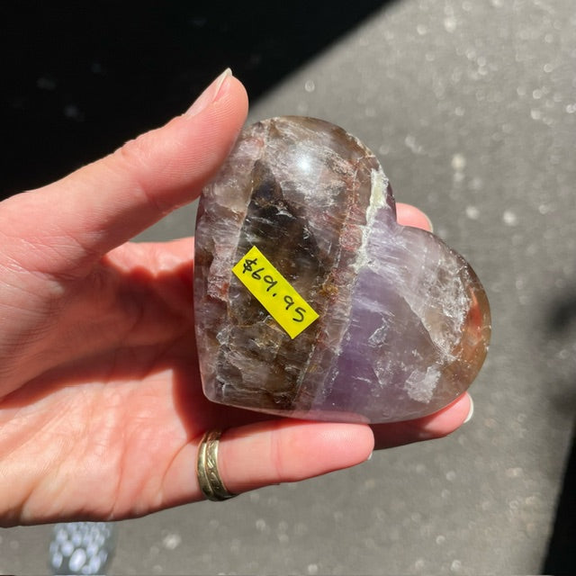 Amethyst & Smokey Quartz Crystal Hearts |  Hand Carved Genuine | Calming | Grounding Rock | Genuine Gems from Crystal Heart Melbourne Australia since 1986