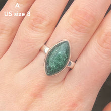 Load image into Gallery viewer, Teardrop Cabochon of Green Aventurine | Ring | US Size 9.5  | AUS Size S1/2  | Good quality Sterling Silver setting | Known as The  &#39;All Round Healer&#39; | Plexus and Physical Heart |  more natural breathing and all the health benefits accruing from that | Genuine Gems from Crystal Heart Melbourne Australia since 1986