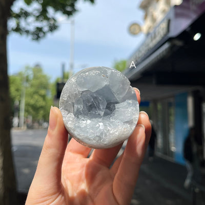 Celestite Cluster | Madagascar | Nice colour & crystal formation | Shaped into a Sphere | Gemini | Relax Clarify Mind | Open Higher Communication | AKA Celestine or Celestina | Genuine Gems from Crystal Heart Melbourne Australia since 1986