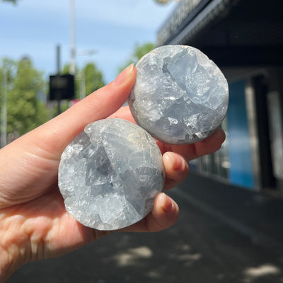 Celestite Cluster | Madagascar | Nice colour & crystal formation | Shaped into a Sphere | Gemini | Relax Clarify Mind | Open Higher Communication | AKA Celestine or Celestina | Genuine Gems from Crystal Heart Melbourne Australia since 1986