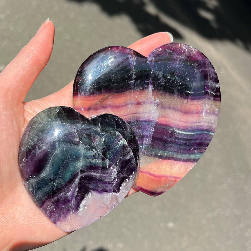 Fluorite Collection |  Genuine Crystals | Rainbow Blue Green | Heart Carvings | Clarity | Reduce Anxiety | Crystal Heart Melbourne Australia 
