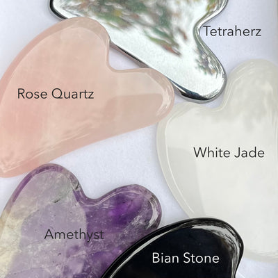 Crystal Gua Sha ~ Amethyst, Bian Stone,  Rose Quartz, Terahertz Stone, White Jade