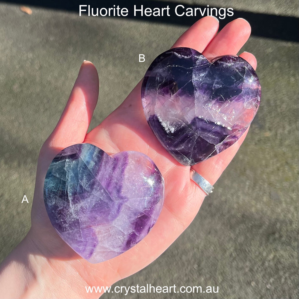 Fluorite Collection |  Genuine Crystals | Rainbow Blue Green | Heart Carvings | Clarity | Reduce Anxiety | Crystal Heart Melbourne Australia 
