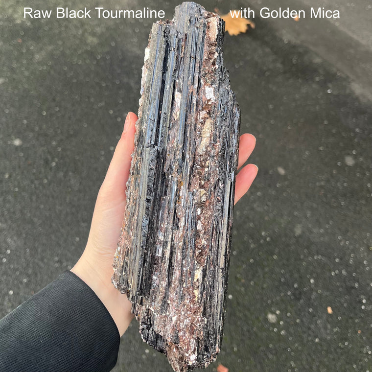 Raw Black Tourmaline  Specimen with Golden Mica, 03