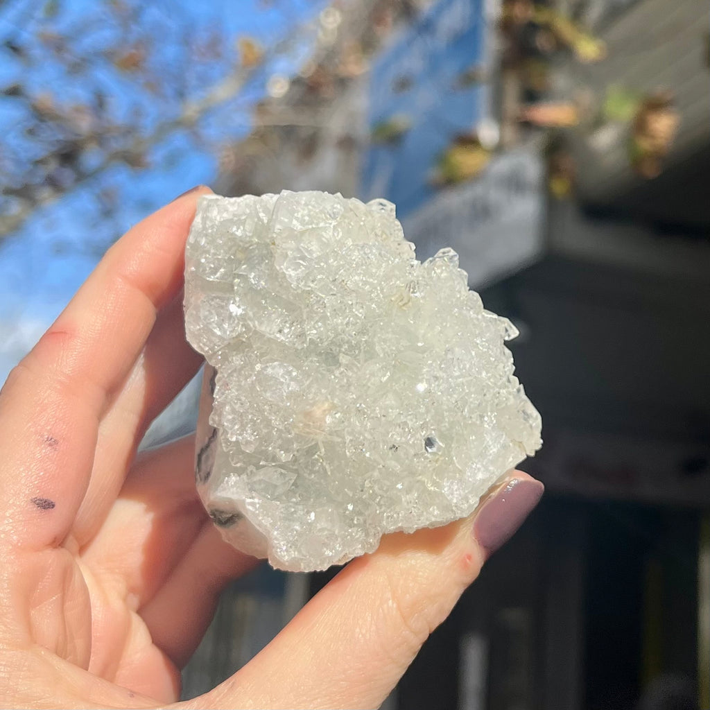 Apophyllite White Druzy Cluster | Translucent Cluster of authentic gemstone crystals | Open Heart Higher Wisdom | Genuine Gems from Crystal Heart Melbourne Australia since 1986 | Apophylite