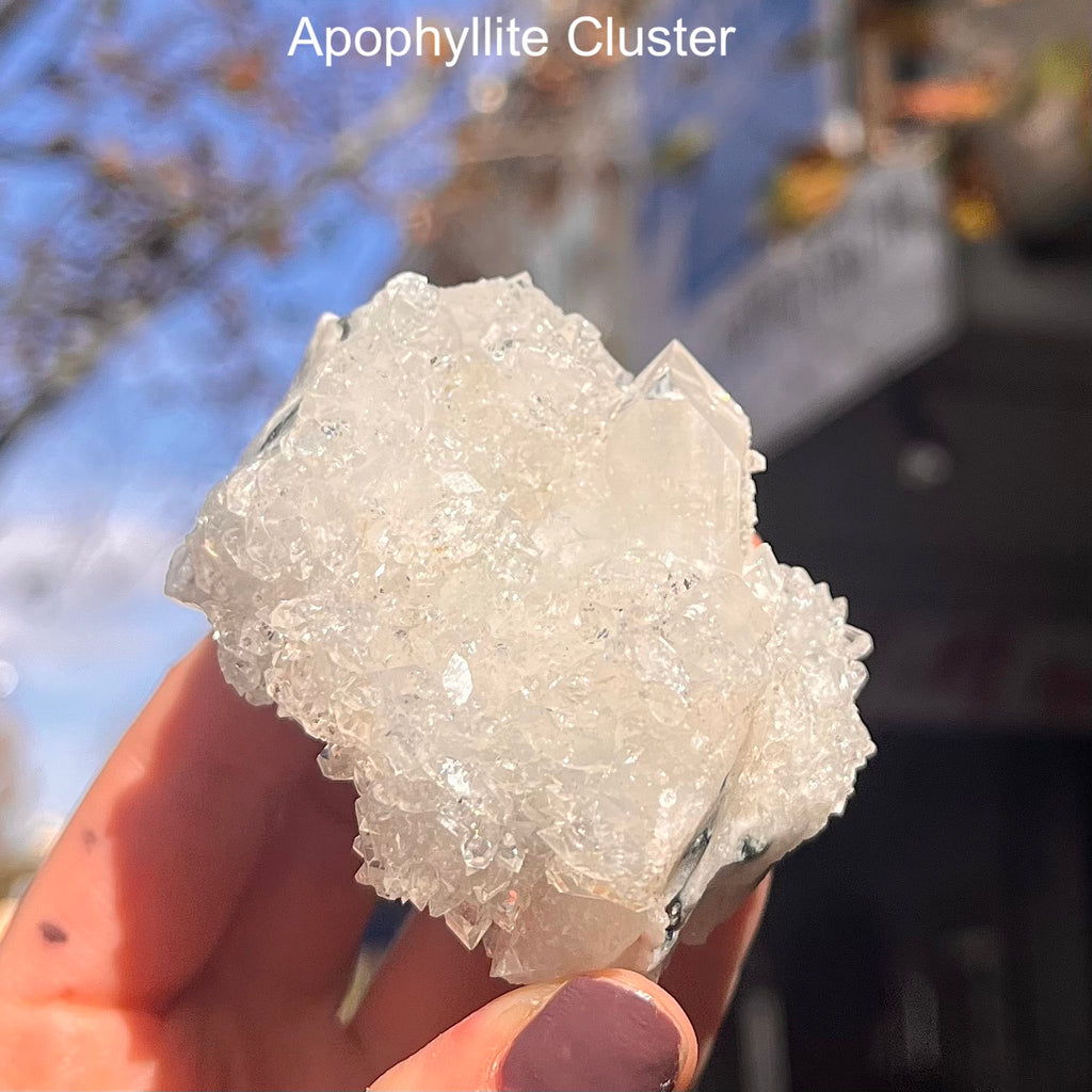 Apophyllite White Druzy Cluster | Translucent Cluster of authentic gemstone crystals | Open Heart Higher Wisdom | Genuine Gems from Crystal Heart Melbourne Australia since 1986 | Apophylite