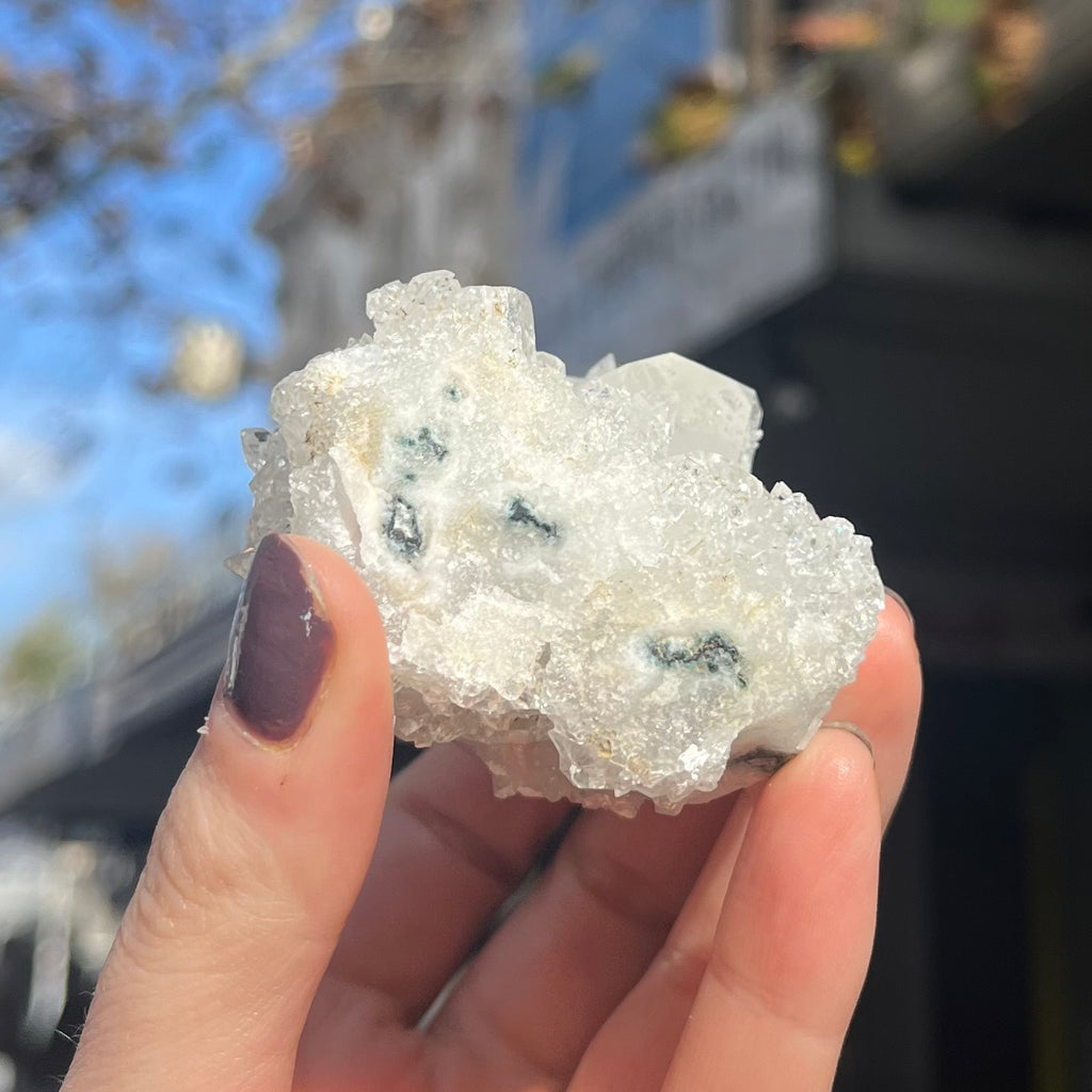 Apophyllite White Druzy Cluster | Translucent Cluster of authentic gemstone crystals | Open Heart Higher Wisdom | Genuine Gems from Crystal Heart Melbourne Australia since 1986 | Apophylite