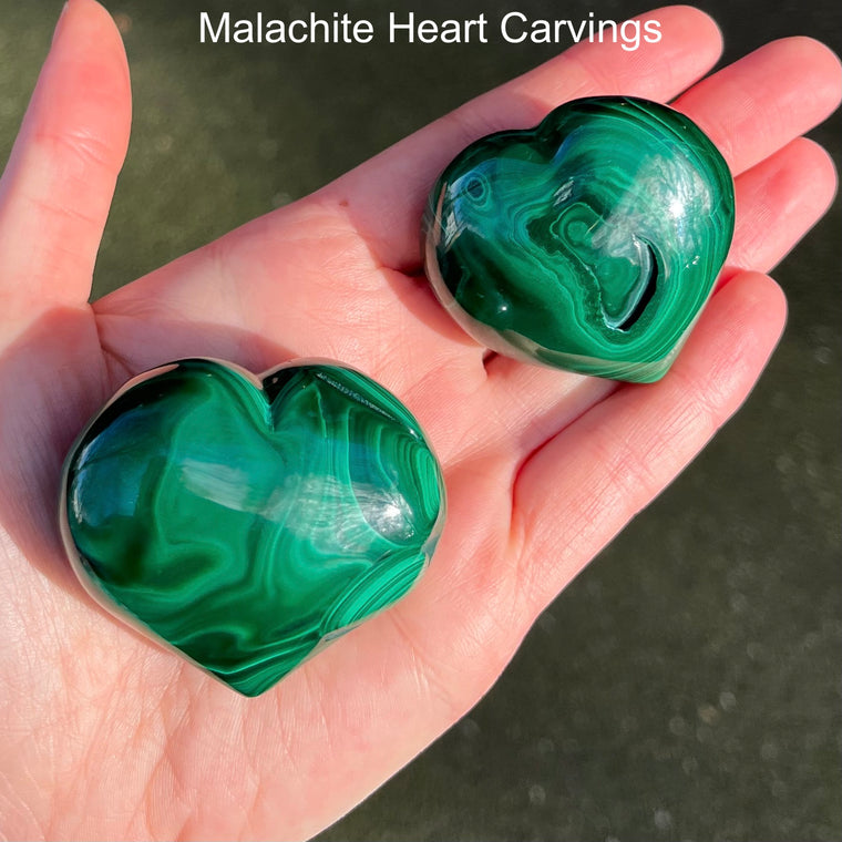 Malachite Heart Carvings