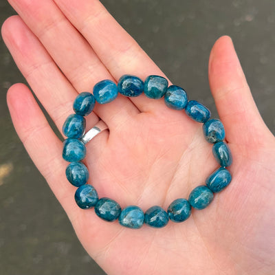 Deep Blue Apatite Stretch Bracelet | Polished Freeform Beads | Integrate Physical & Spiritual | Genuine Gems from Crystal Heart Melbourne Australia since 1986