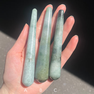 Myanmar Jade Healing Wand | Massage Energy Tool | Swirl Design | Natural Specimen, light surface polish | Organic subtle markings | Genuine Gemstones from Crystal Heart Melbourne Australia since 1986
