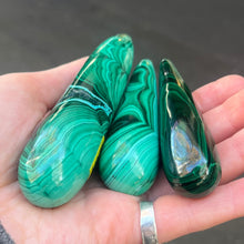Load image into Gallery viewer, Malachite Healing Wand | Massage Energy Tool | Swirl Design | Natural Specimen, light surface polish | Organic subtle markings | detox nature healing feminine power | Genuine Gemstones from Crystal Heart Melbourne Australia since 1986