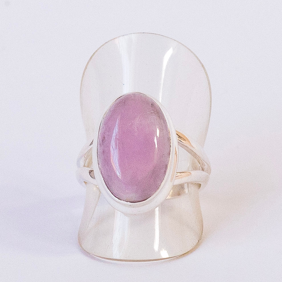 Kunzite Ring | Oval Cabochon | Good colour reasonable Translucency | 925 Sterling Silver | Bezel Set | US Size 7 | AUS Size N1/2 | Wisdom of the Heart | Taurus Scorpio Leo | Genuine Gems from Crystal heart Melbourne Australia since 1986  