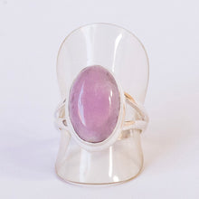 Load image into Gallery viewer, Kunzite Ring | Oval Cabochon | Good colour reasonable Translucency | 925 Sterling Silver | Bezel Set | US Size 7 | AUS Size N1/2 | Wisdom of the Heart | Taurus Scorpio Leo | Genuine Gems from Crystal heart Melbourne Australia since 1986  