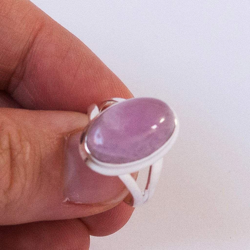 Kunzite Ring | Oval Cabochon | Good colour reasonable Translucency | 925 Sterling Silver | Bezel Set | US Size 7 | AUS Size N1/2 | Wisdom of the Heart | Taurus Scorpio Leo | Genuine Gems from Crystal heart Melbourne Australia since 1986  