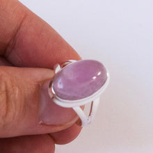 Load image into Gallery viewer, Kunzite Ring | Oval Cabochon | Good colour reasonable Translucency | 925 Sterling Silver | Bezel Set | US Size 7 | AUS Size N1/2 | Wisdom of the Heart | Taurus Scorpio Leo | Genuine Gems from Crystal heart Melbourne Australia since 1986  