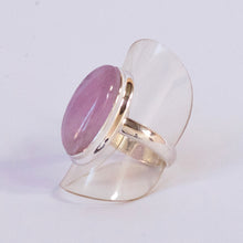 Load image into Gallery viewer, Kunzite Ring | Oval Cabochon | Good colour reasonable Translucency | 925 Sterling Silver | Bezel Set | US Size 6 | Wisdom of the Heart | Taurus Scorpio Leo | Genuine Gems from Crystal heart Melbourne Australia since 1986  