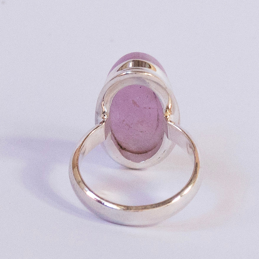 Kunzite Ring | Oval Cabochon | Good colour reasonable Translucency | 925 Sterling Silver | Bezel Set | US Size 6 | Wisdom of the Heart | Taurus Scorpio Leo | Genuine Gems from Crystal heart Melbourne Australia since 1986  