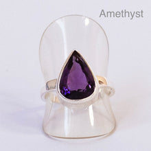 Load image into Gallery viewer, Amethyst Ring | Faceted Teardrop Gemstone | Deep cut  | 925 Sterling Silver| Mesmerising Beauty | Quality Silver Work | Genuine Gems from Crystal Heart Melbourne Australia since 1986