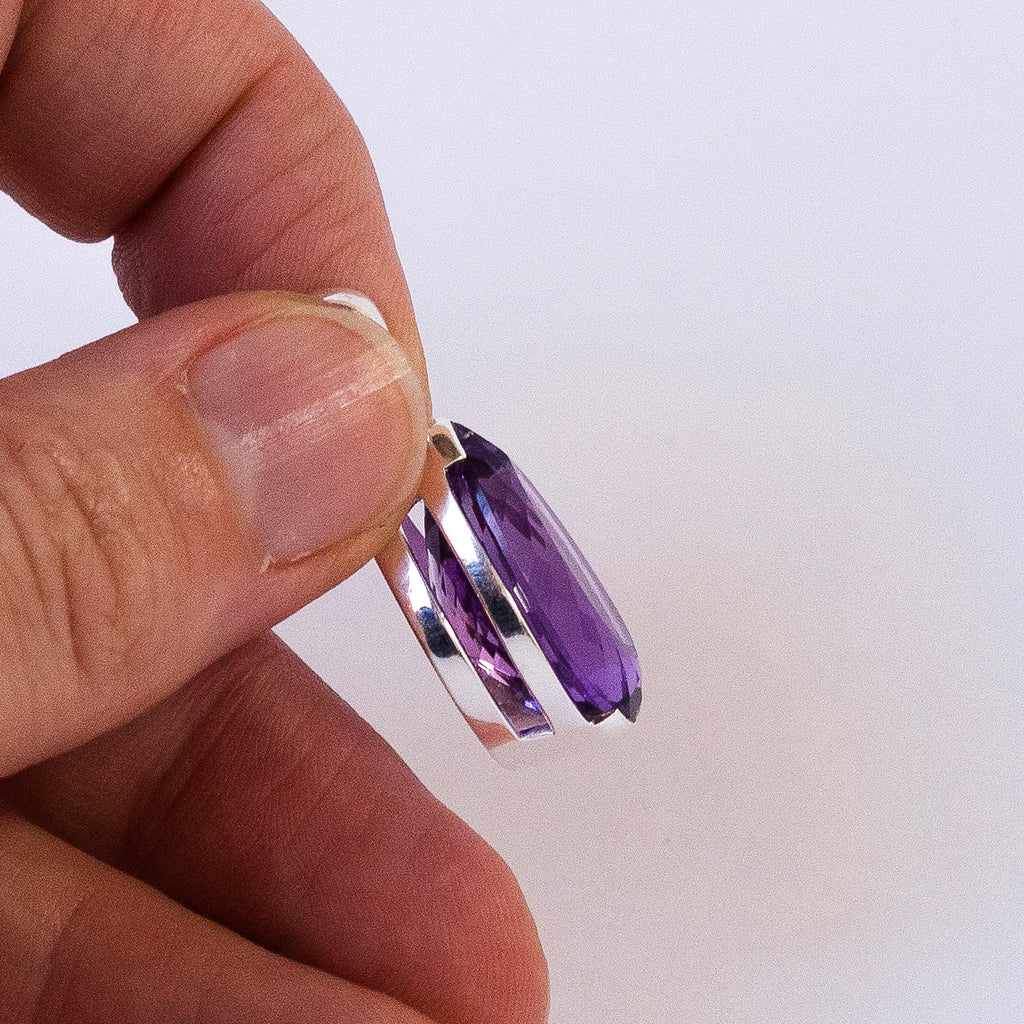 Amethyst Pendant |  Teardop  Cabochon with faceted reverse | Lovely Purple  | 925 Sterling Silver | Quality Silver Work | Genuine Gems from Crystal Heart Melbourne Australia since 1986