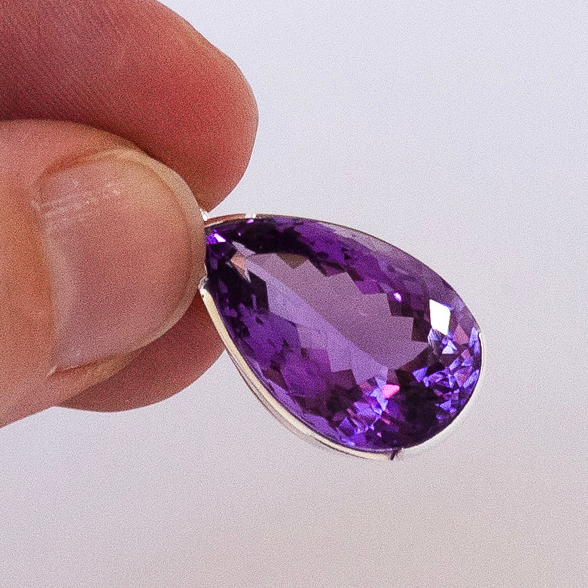 Amethyst Pendant |  Teardop  Cabochon with faceted reverse | Lovely Purple  | 925 Sterling Silver | Quality Silver Work | Genuine Gems from Crystal Heart Melbourne Australia since 1986