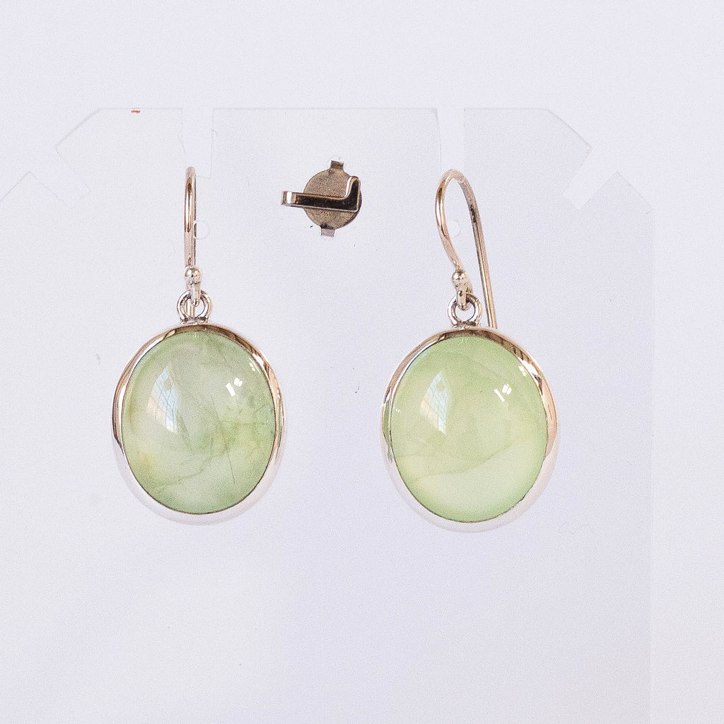 Australian Prehnite Earring | A Grade Oval Cabochon | 925 Sterling Silver |  Nice Setting | See through the eye of the Heart | Libra Star Stone | Genuine Gems from Crystal Heart Melbourne Australia since 1986
