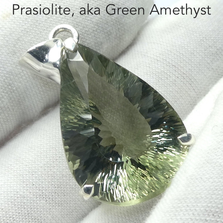 Green Amethyst (Prasiolite) Pendant, Faceted Teardrop, 925 Silver, g2