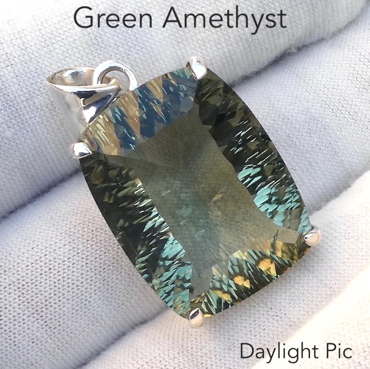 Green Amethyst (Prasiolite) Pendant, Faceted Oblong, 925 Silver, g1