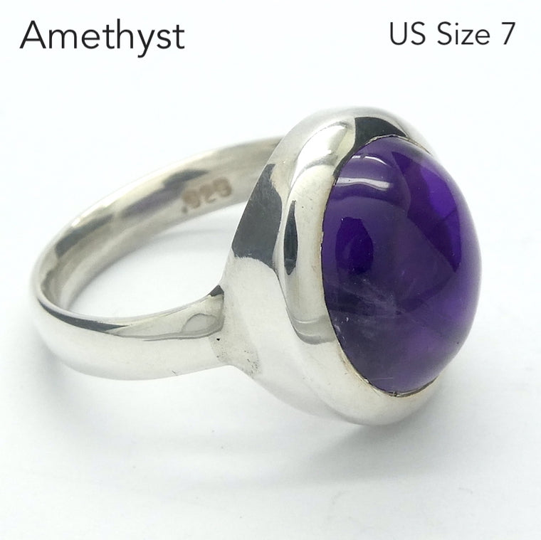 Amethyst Ring, Medium Cabochon Oval, 925 Silver p1