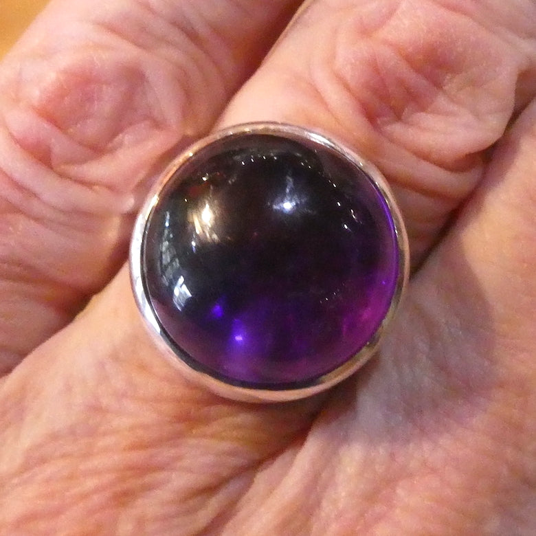 Amethyst Ring | Domed Round Cabochon | 925 Sterling Silver | Simple Quality Setting | US Size 8.25 | AUS Size Q | Meditation | Balance | Purifying | Aquarius Pisces | Crystal Heart Melbourne Australia since 1986