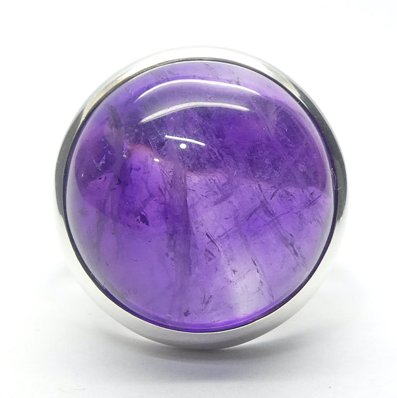Amethyst Ring | Domed Round Cabochon | 925 Sterling Silver | Simple Quality Setting | US Size 8.25 | AUS Size Q | Meditation | Balance | Purifying | Aquarius Pisces | Crystal Heart Melbourne Australia since 1986