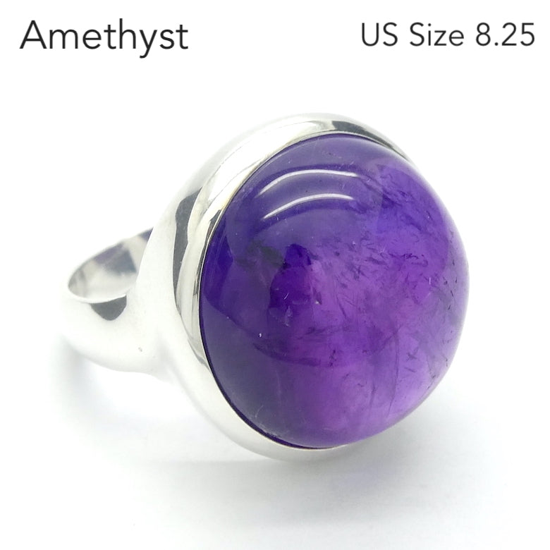 Amethyst Ring | Domed Round Cabochon | 925 Sterling Silver | Simple Quality Setting | US Size 8.25 | AUS Size Q | Meditation | Balance | Purifying | Aquarius Pisces | Crystal Heart Melbourne Australia since 1986