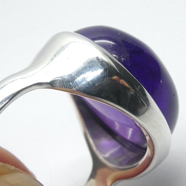 Amethyst Ring | Domed Round Cabochon | 925 Sterling Silver | Simple Quality Setting | US Size 8.25 | AUS Size Q | Meditation | Balance | Purifying | Aquarius Pisces | Crystal Heart Melbourne Australia since 1986